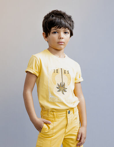 Boys’ yellow T-shirt, embroidered guitar and palm trees - IKKS