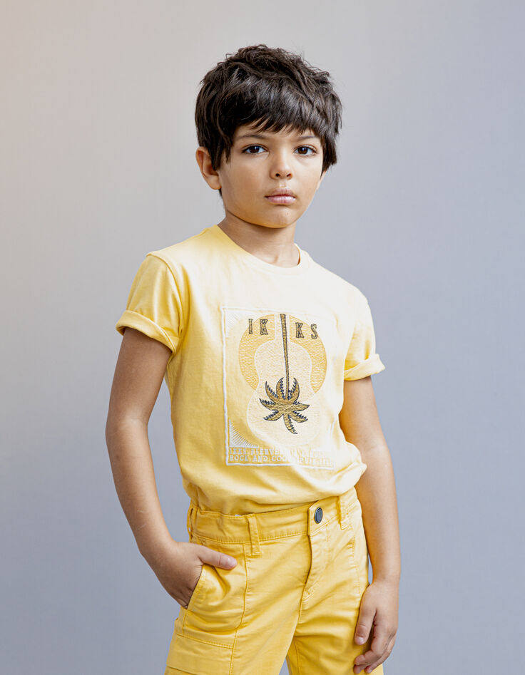 Camiseta amarilla guitarra y palmeras bordadas niño-1