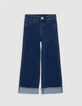 Girls’ blue WIDE LEG jeans, fixed fringed turned up cuffs-1