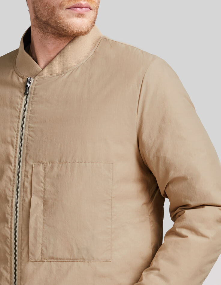 Chaqueta acolchada fina caqui y beige tipo bomber hombre-4