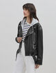 Women's black leather herringbone biker jacket with studs-8