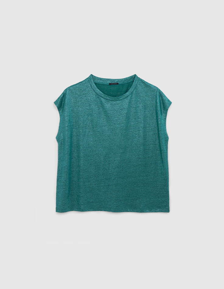 Women’s emerald iridescent soft linen T-shirt-6