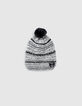 Girls’ white beanie, black stripes and embroidered sequins-1