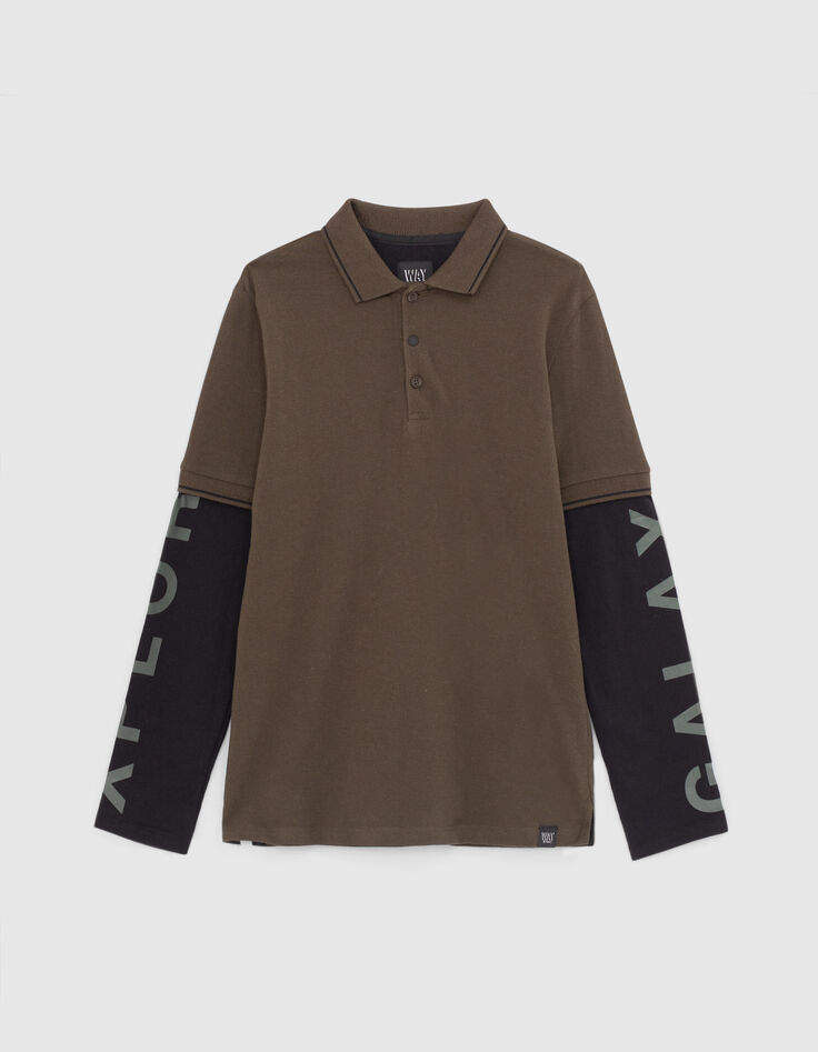 Boys’ bronze polo shirt with black jersey long sleeves-1