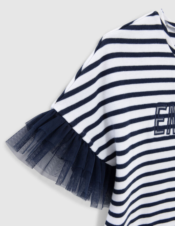 Girls’ sailor-stripe cotton dress, SMILEYWORLD tulle sleeves-5