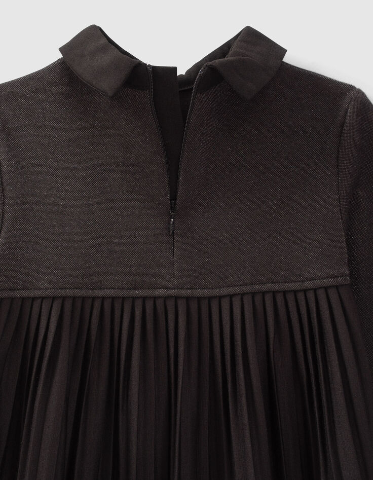Zwarte jurk in twee materialen plissé rug meisjes-6