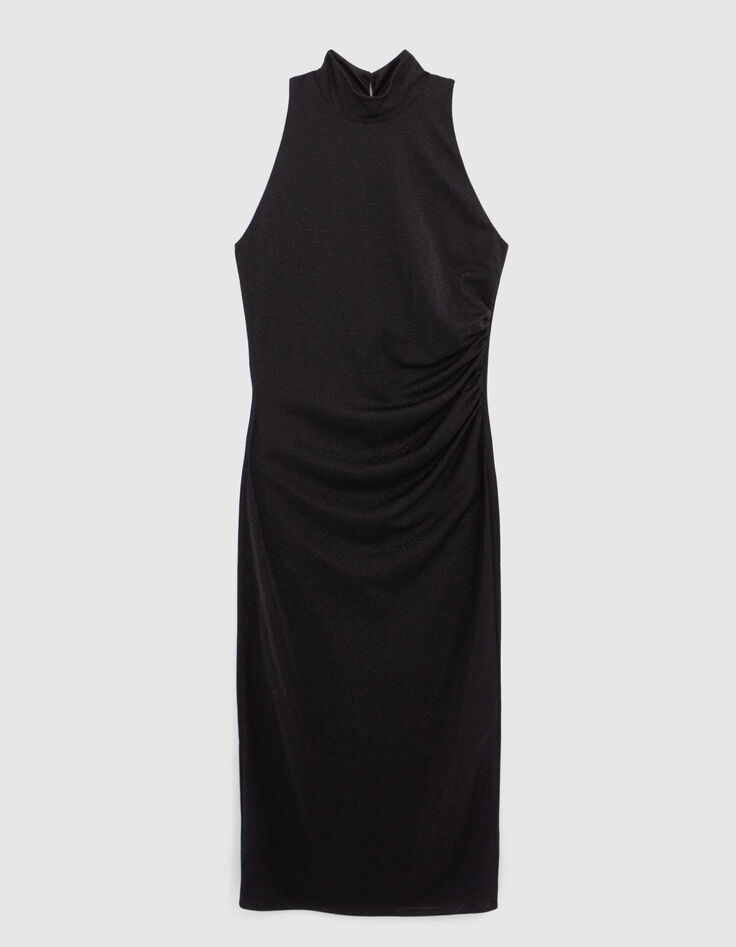 Vestido de mujer de malla negra de lúrex escote americano-7