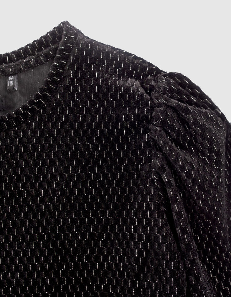 Mädchen-T-Shirt schwarz, Jacquardvelours mit Lurexrelief-6