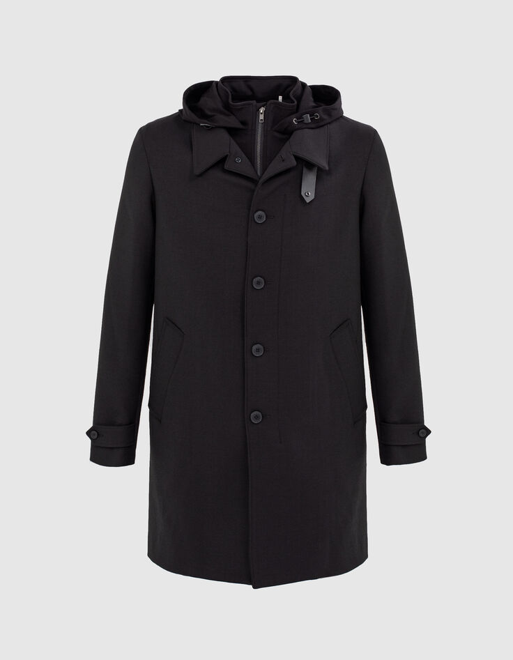 Trench noir à parementure-capuche amovible Homme-6