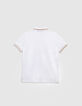 Boys’ white cotton polo shirt with striped ribbing-3