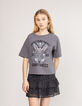 Girl's visual eagle T-shirt in grey organic cotton-1