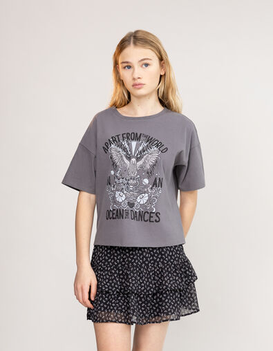 Girl's visual eagle T-shirt in grey organic cotton - IKKS