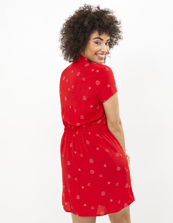 Rotes Ecovero®-Kleid mit Stern- und Herzprint I.Code-3