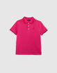 Rosa Jungen-Poloshirt, Biobaumwolle, gestreifter Rippbund-2