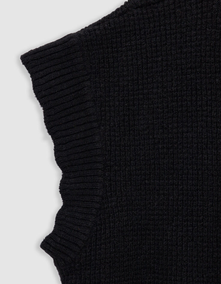 Pull noir tricot sans manches fille-8