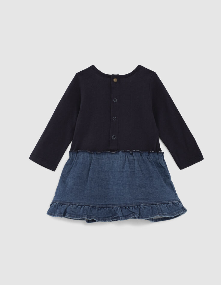 Navy jurk in twee materialen jersey en jeans babymeisjes-3