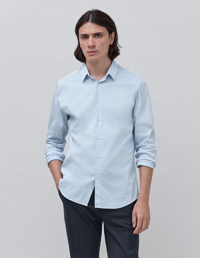 Men's sky blue thin-striped SLIM shirt - IKKS