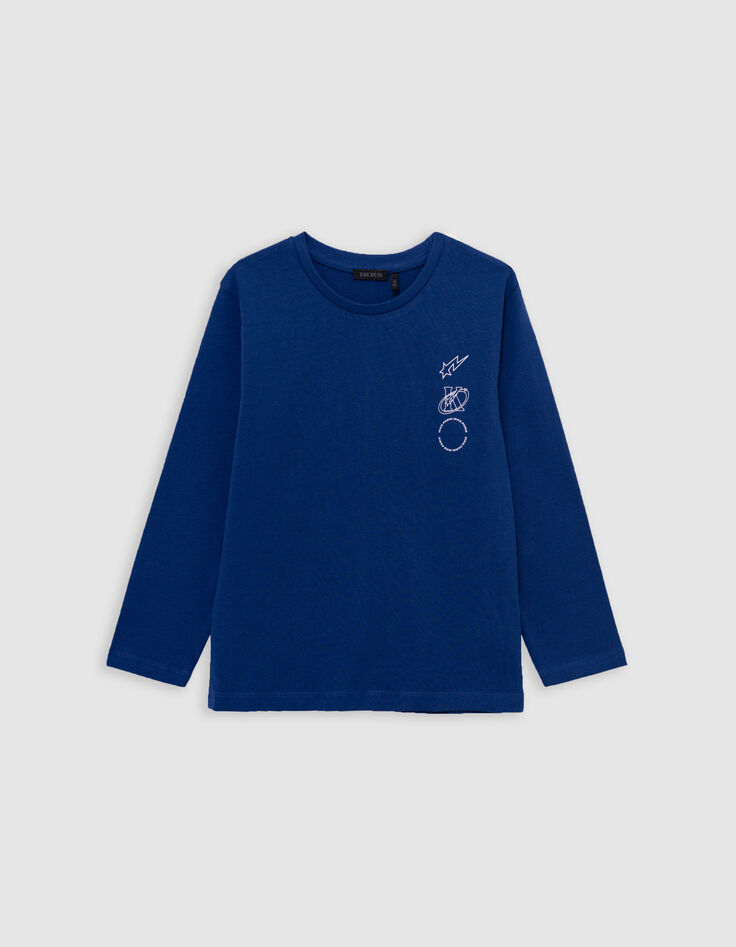 Boy's blue organic cotton T-shirt, K-comet logo on back-2