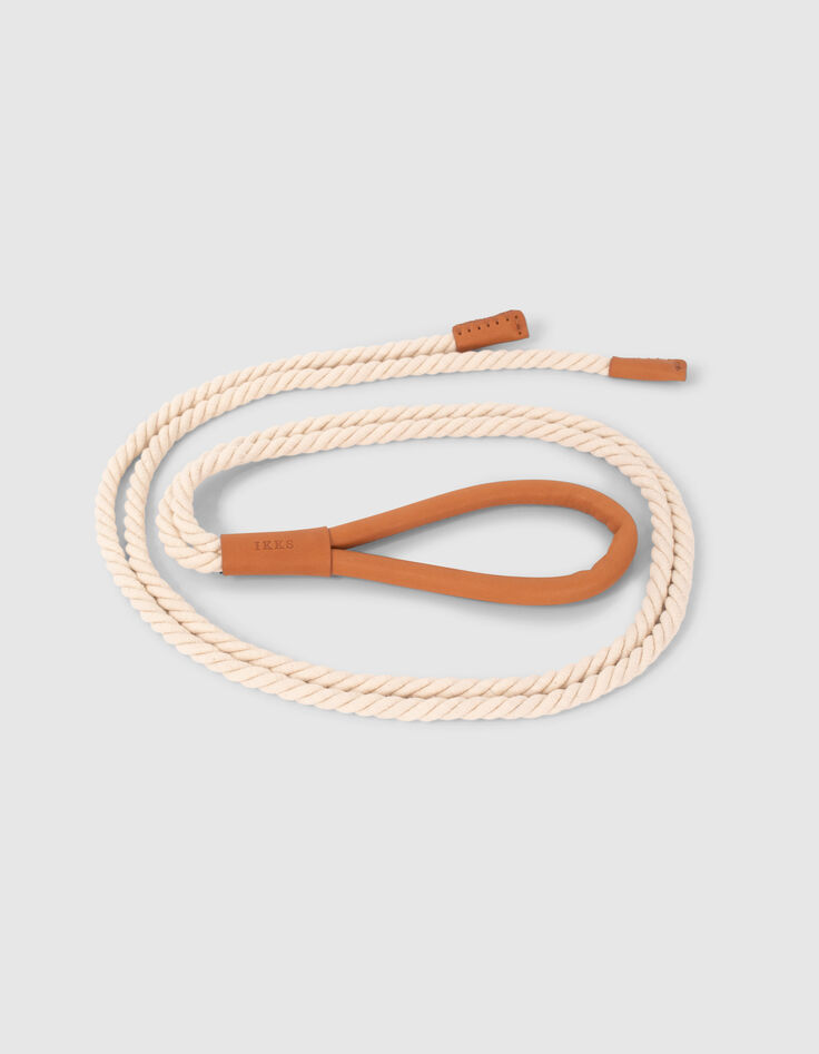 Women’s beige cord tie belt with leather buckle-6
