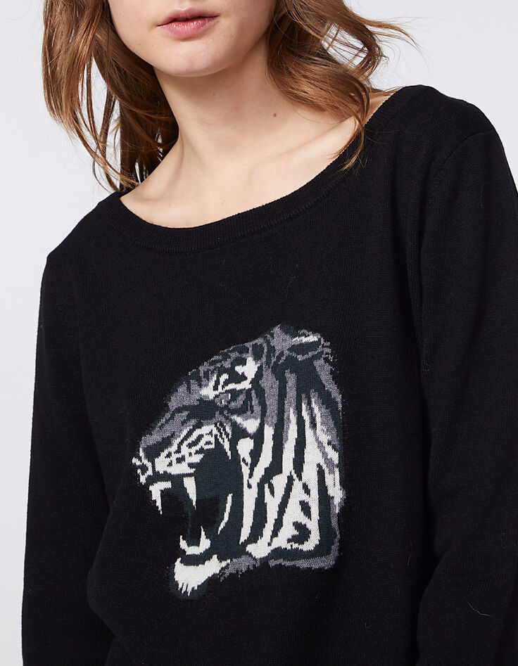 Women’s black tiger jacquard wool-rich sweater-4