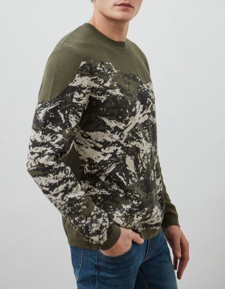 Pull sauge tricot visuel montagne Homme-1