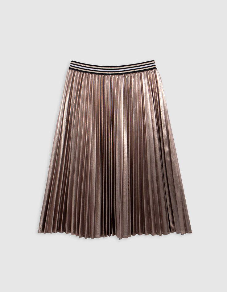 Girl's asymmetrical pleated gold midi skirt-5