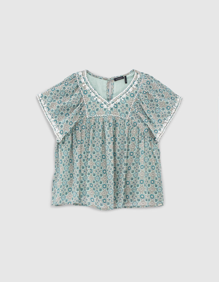 Top loose aqua à imprimé géométrique fille-1