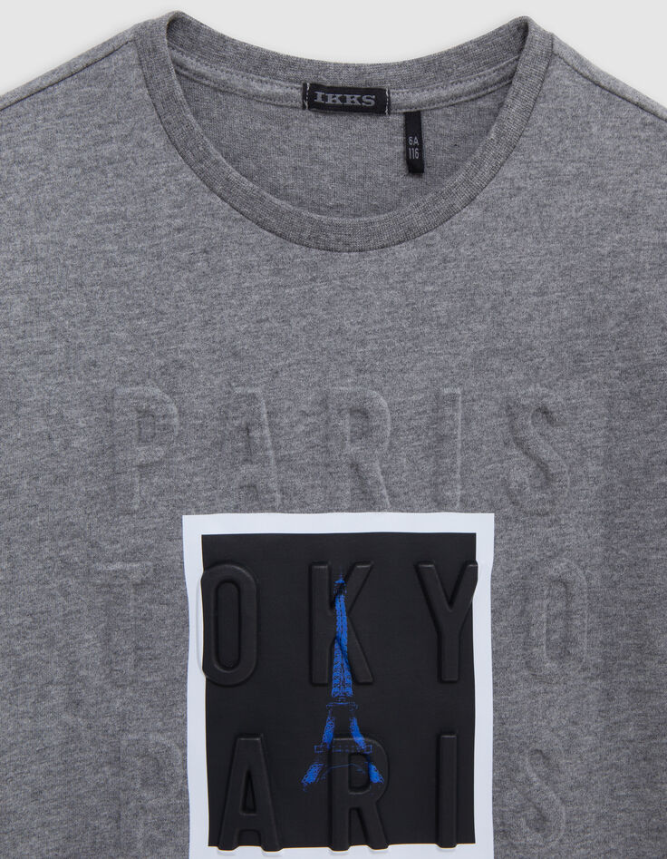 Grey boy's embossed message T-shirt with Polaroid effect-2