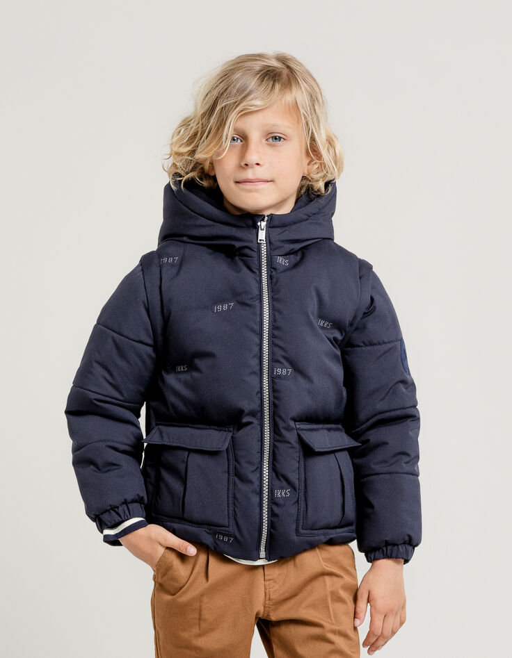 Boys' navy down jacket with removable sleeves-1