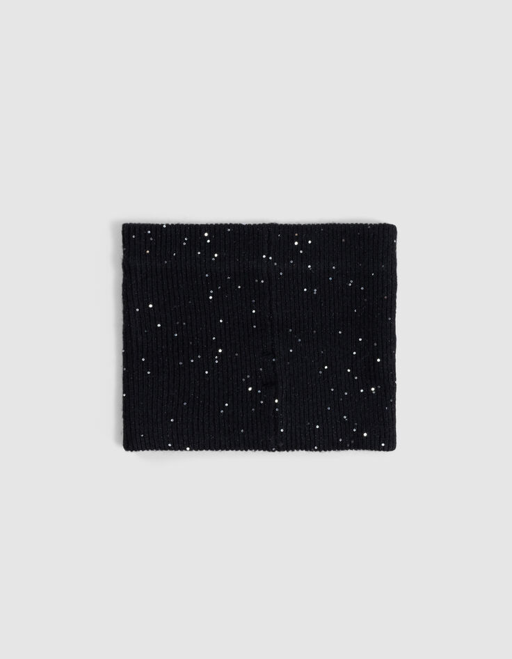 Snood noir tricot paillettes et sequins fille-2