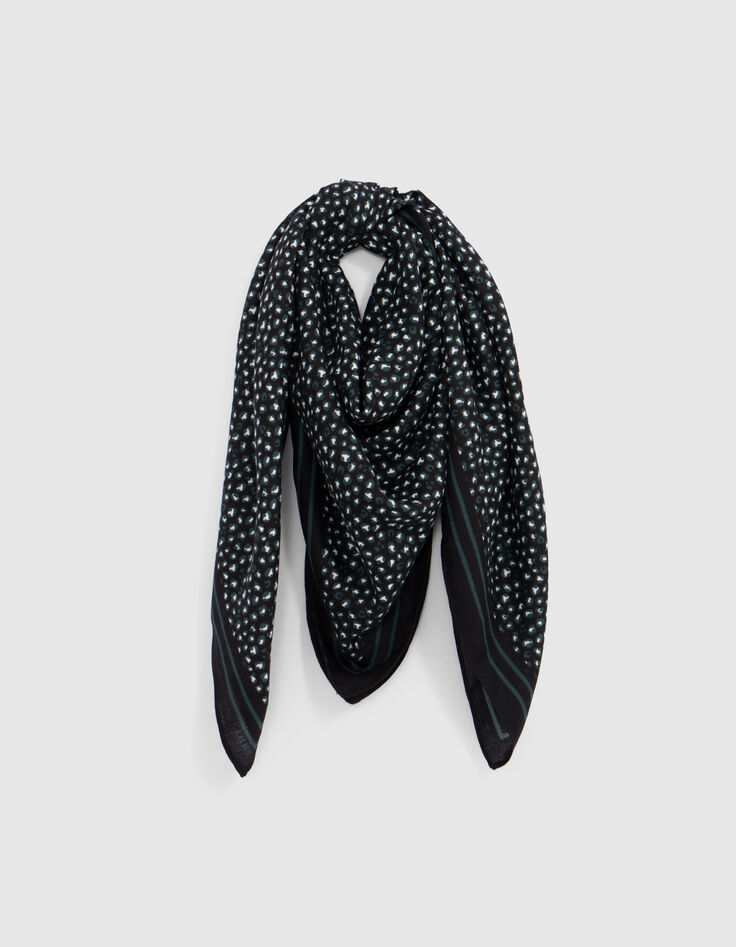 Girl's black leopard print square scarf-1