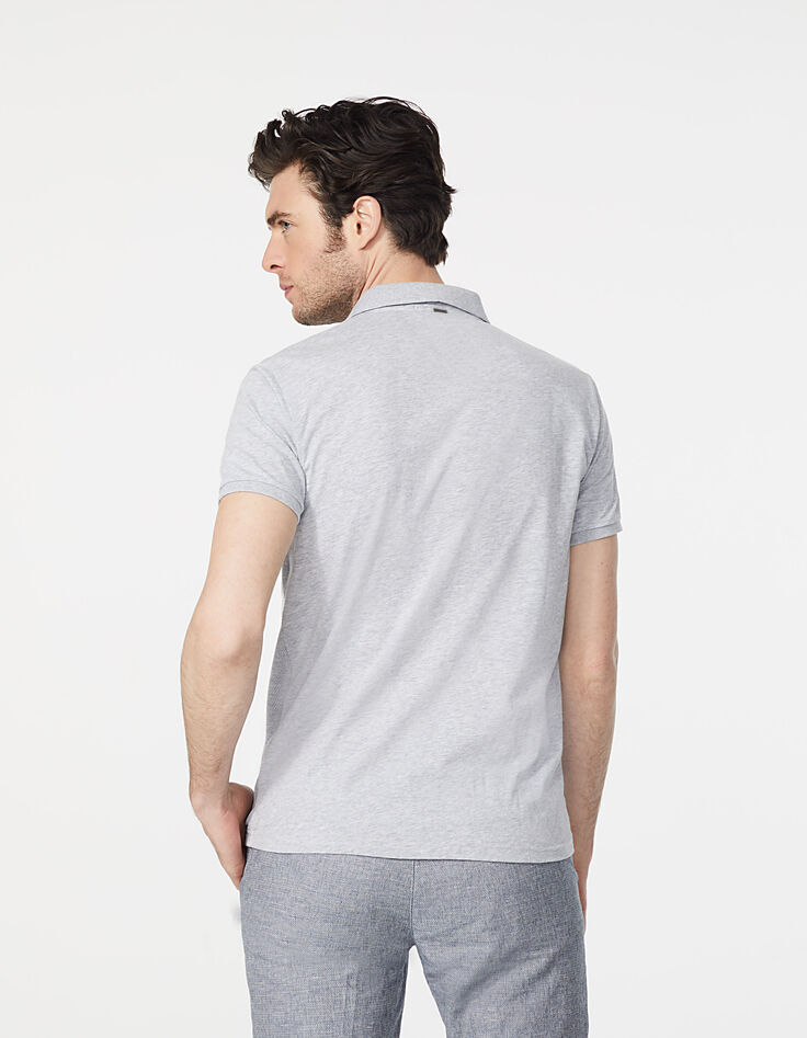 Polo gris clair chiné bi-matière à relief Homme-3