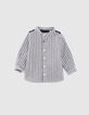 Baby boys’ navy mixed-fabric striped shirt-1