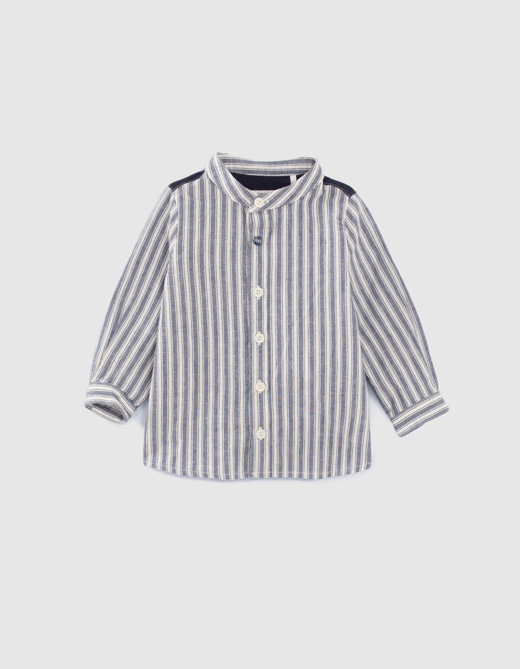 Baby boys’ navy mixed-fabric striped shirt-1