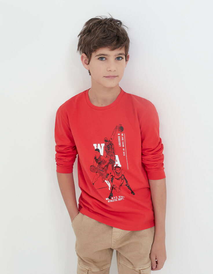 T-shirt rouge visuels basketteurs garçon-2