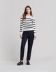 Women’s ecru knit sailor-stripe sweater, anchor buttons-1