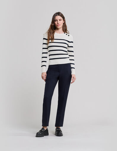 Women’s ecru knit sailor-stripe sweater, anchor buttons - IKKS