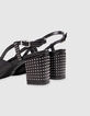 Women's black leather slingbacks heels stud decoration-4