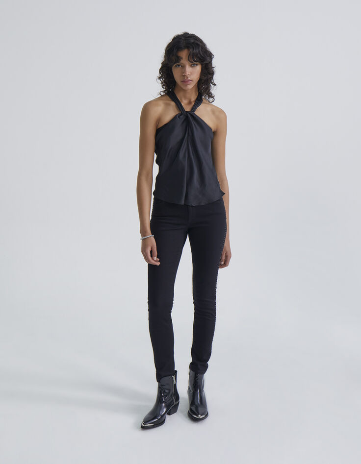 Zwarte slim jeans sculpt up-effect studs opzij Dames-1