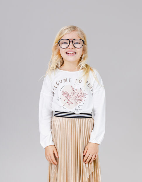 Girl's ecru T-shirt with message and flower embroidery - IKKS