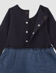 Robe navy bi matière jersey et jean bébé fille-2