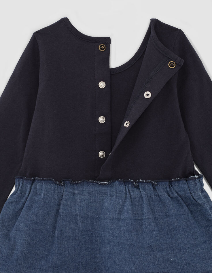 Navy jurk in twee materialen jersey en jeans babymeisjes-2