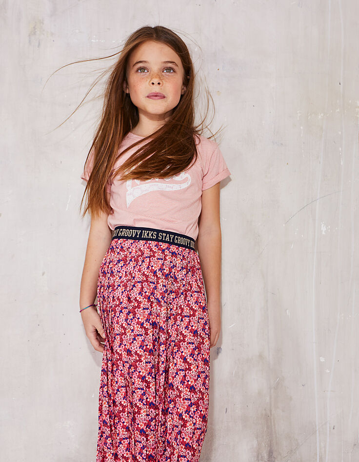 Girls' long floral-print pleated skirt-1