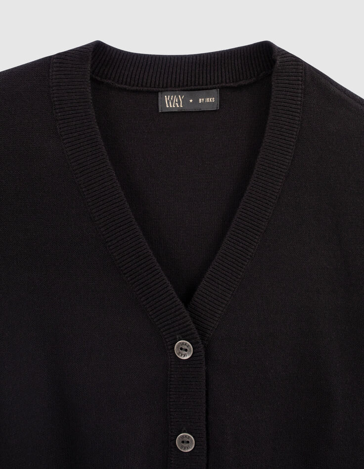 Cardigan cropped noir tricot manches ajourées fille-4