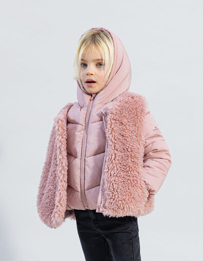 Girl's pink 2-in-1 down jacket with sherpa vest - IKKS