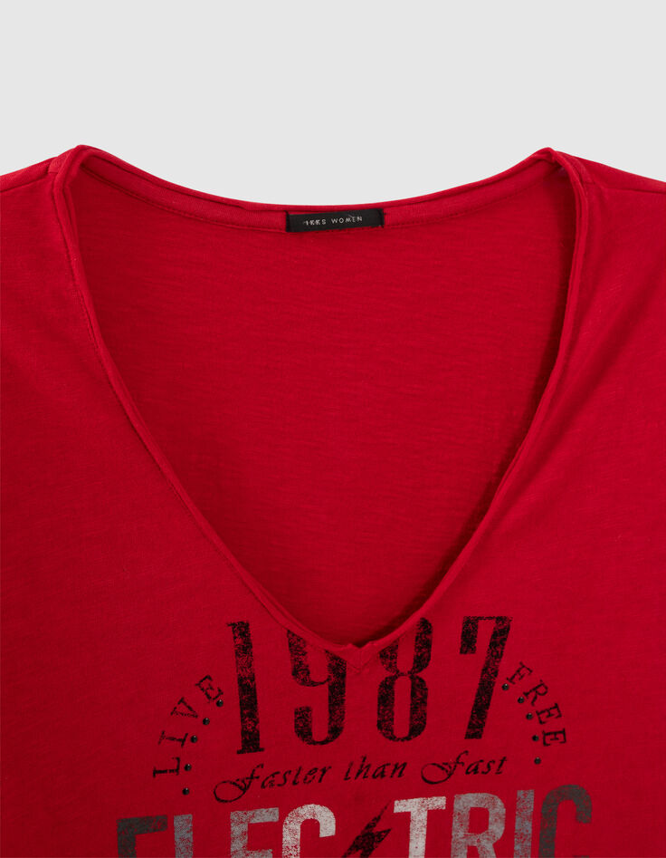 Women’s red studded slogan T-shirt-7
