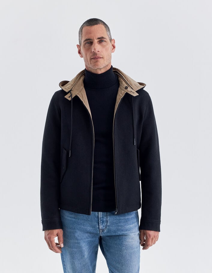 Men's black/beige reversible hooded jacket