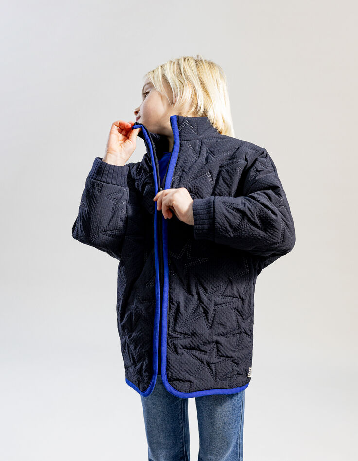 Manteau réversible marine nylon étoiles et sherpa fille-2