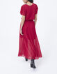 Lange rode jurk wikkelmodel geheel plissé dames-2