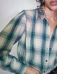 Women’s green and white check cotton shirt with badge-4